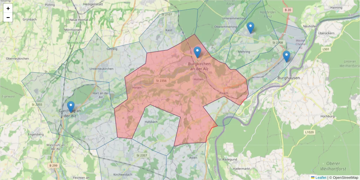 Karte des Postleitzahlen Bereichs  und der umliegenden Postleitzahlen in Deutschland