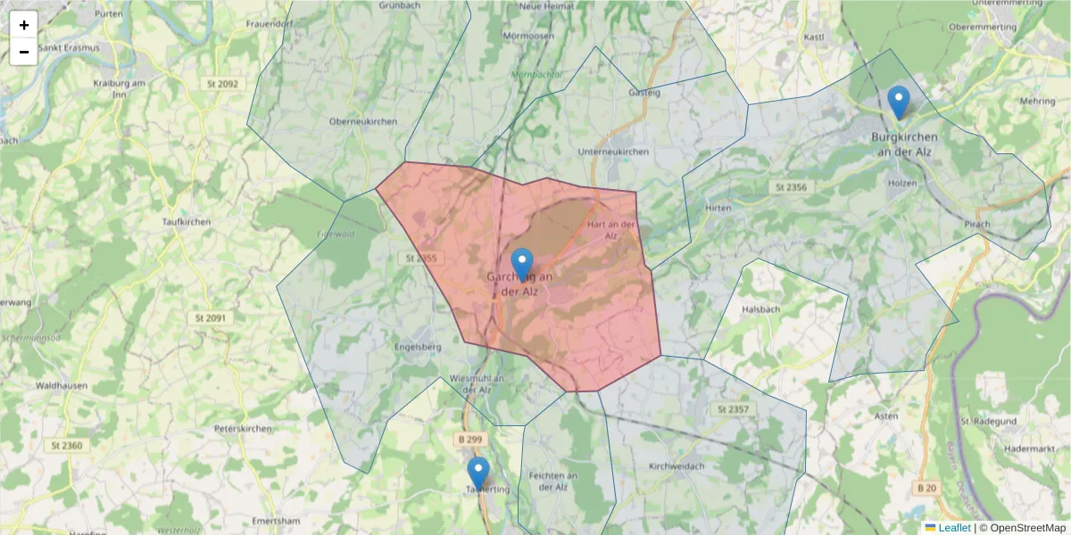 Karte des Postleitzahlen Bereichs  und der umliegenden Postleitzahlen in Deutschland