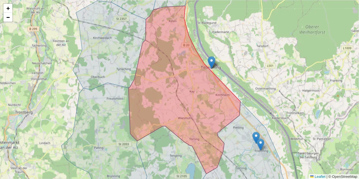 Karte des Postleitzahlen Bereichs  und der umliegenden Postleitzahlen in Deutschland