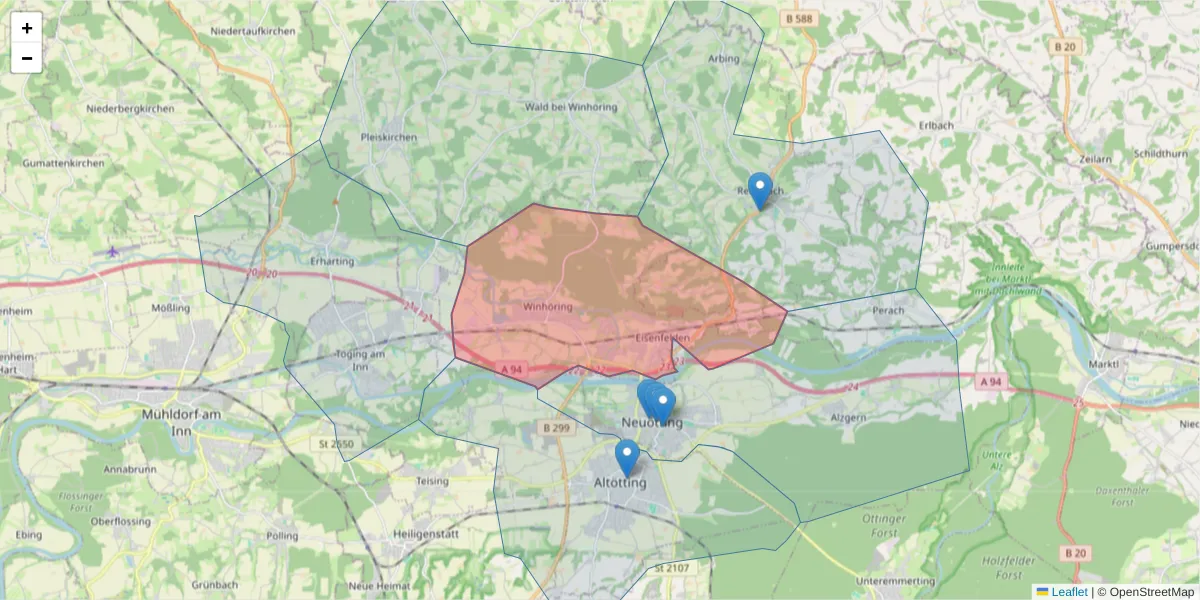 Karte des Postleitzahlen Bereichs  und der umliegenden Postleitzahlen in Deutschland