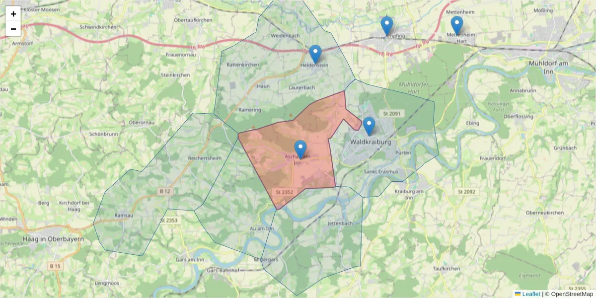 Karte des Postleitzahlen Bereichs  und der umliegenden Postleitzahlen in Deutschland