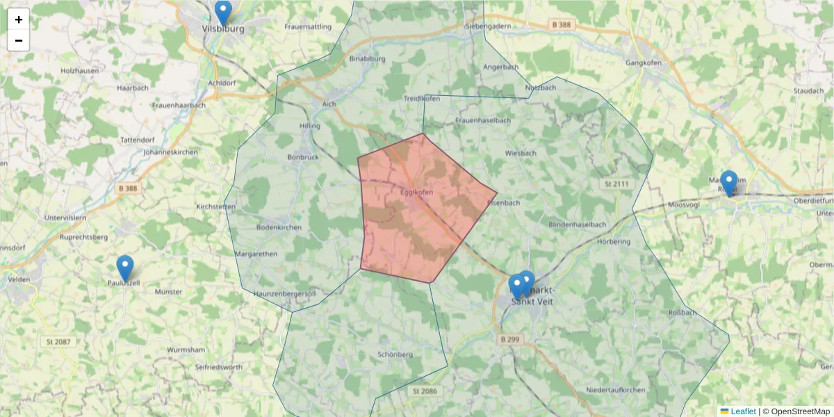 Karte des Postleitzahlen Bereichs  und der umliegenden Postleitzahlen in Deutschland