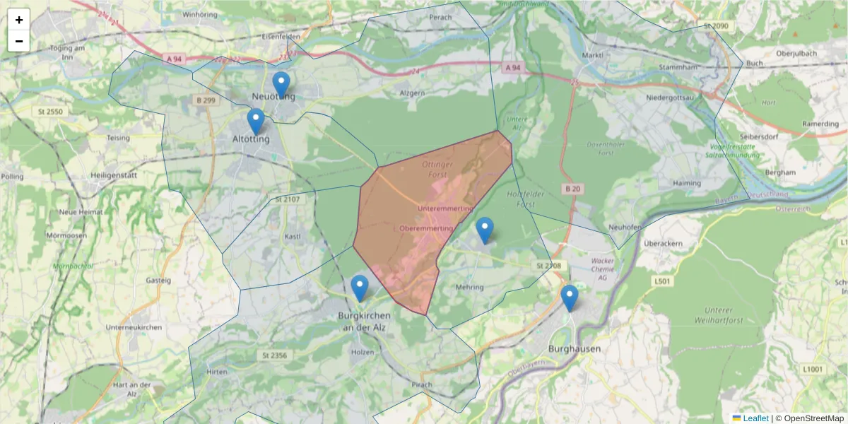 Karte des Postleitzahlen Bereichs  und der umliegenden Postleitzahlen in Deutschland