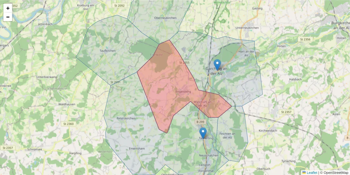 Karte des Postleitzahlen Bereichs  und der umliegenden Postleitzahlen in Deutschland