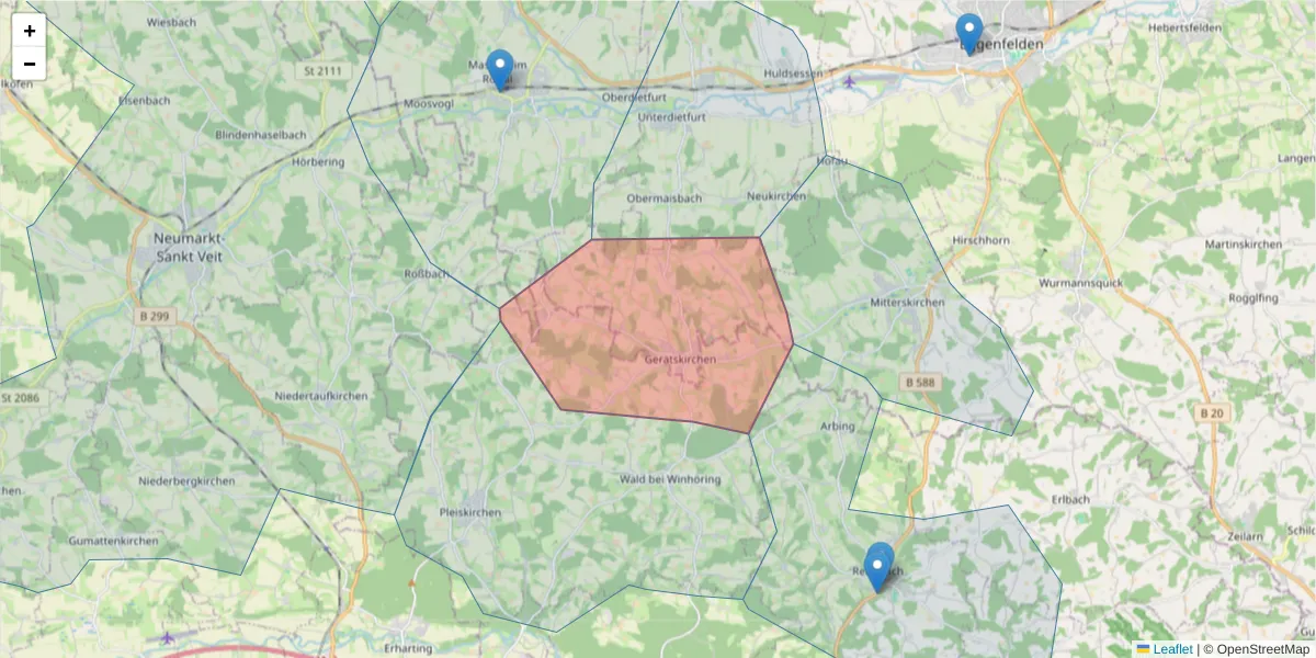 Karte des Postleitzahlen Bereichs  und der umliegenden Postleitzahlen in Deutschland
