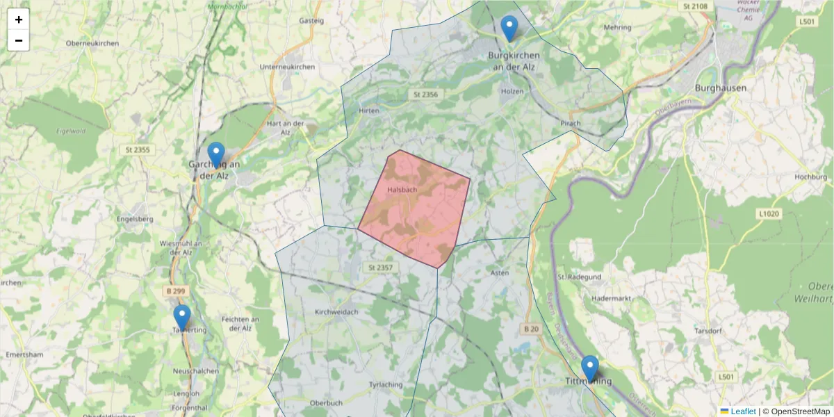 Karte des Postleitzahlen Bereichs  und der umliegenden Postleitzahlen in Deutschland