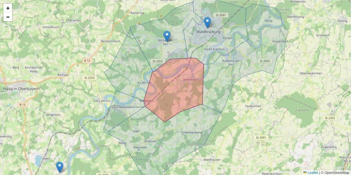 Karte des Postleitzahlen Bereichs  und der umliegenden Postleitzahlen in Deutschland