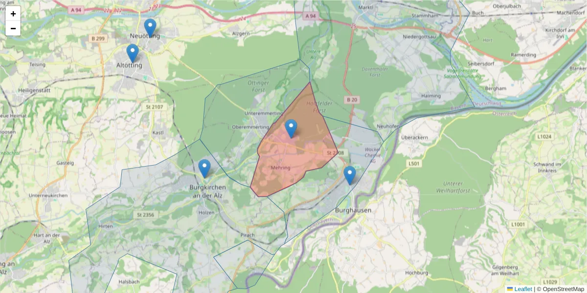 Karte des Postleitzahlen Bereichs  und der umliegenden Postleitzahlen in Deutschland