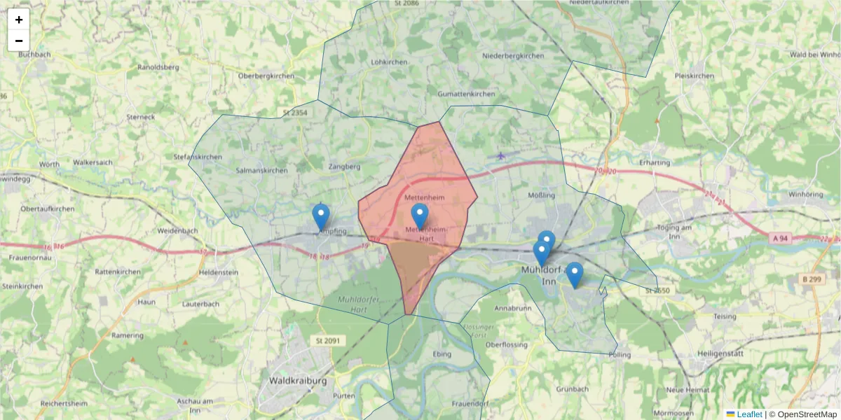 Karte des Postleitzahlen Bereichs  und der umliegenden Postleitzahlen in Deutschland
