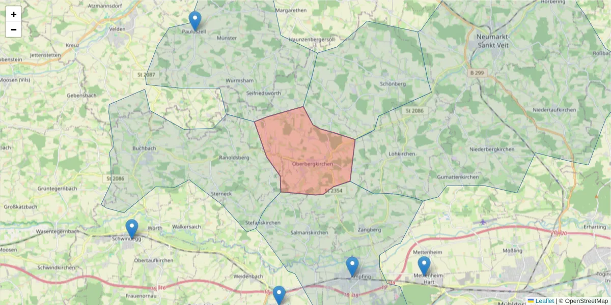 Karte des Postleitzahlen Bereichs  und der umliegenden Postleitzahlen in Deutschland