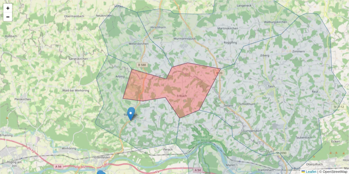 Karte des Postleitzahlen Bereichs  und der umliegenden Postleitzahlen in Deutschland