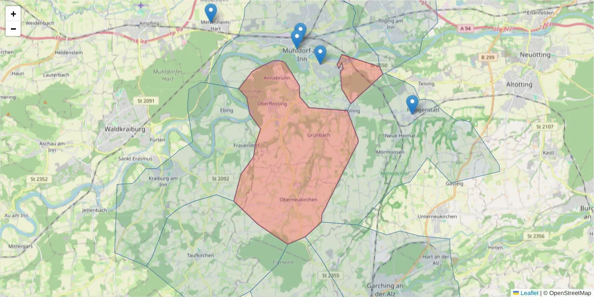 Karte des Postleitzahlen Bereichs  und der umliegenden Postleitzahlen in Deutschland