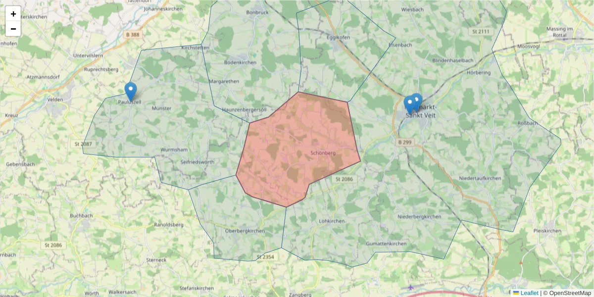Karte des Postleitzahlen Bereichs  und der umliegenden Postleitzahlen in Deutschland