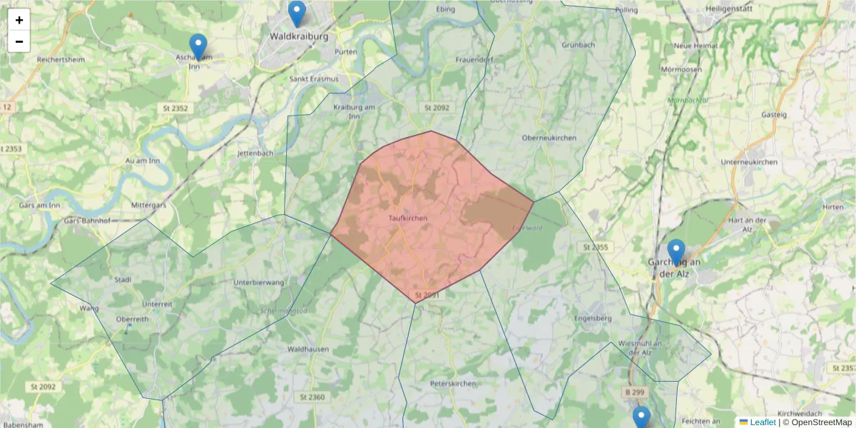 Karte des Postleitzahlen Bereichs  und der umliegenden Postleitzahlen in Deutschland