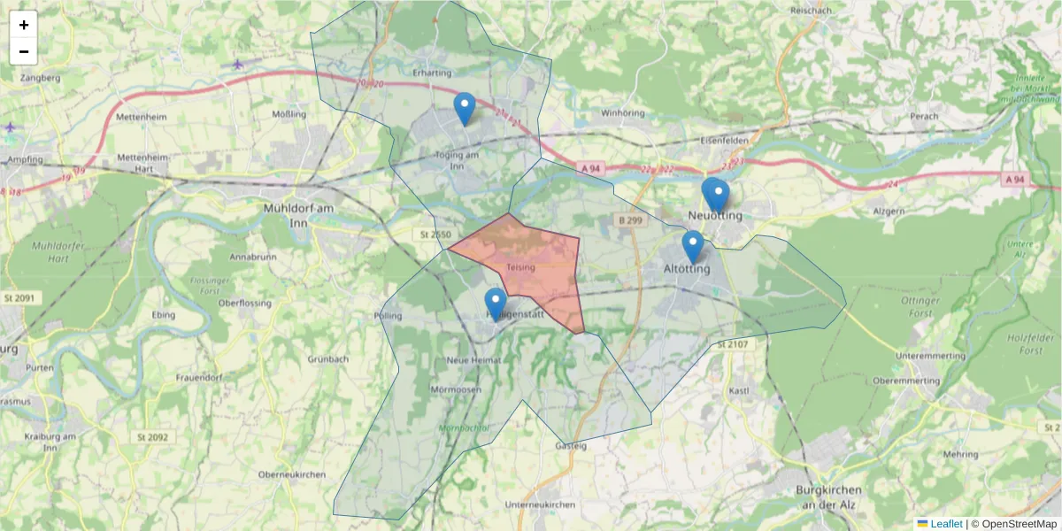 Karte des Postleitzahlen Bereichs  und der umliegenden Postleitzahlen in Deutschland