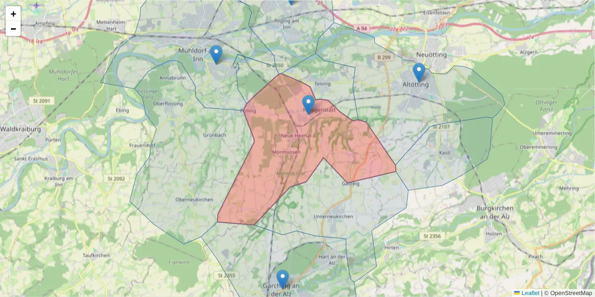 Karte des Postleitzahlen Bereichs  und der umliegenden Postleitzahlen in Deutschland