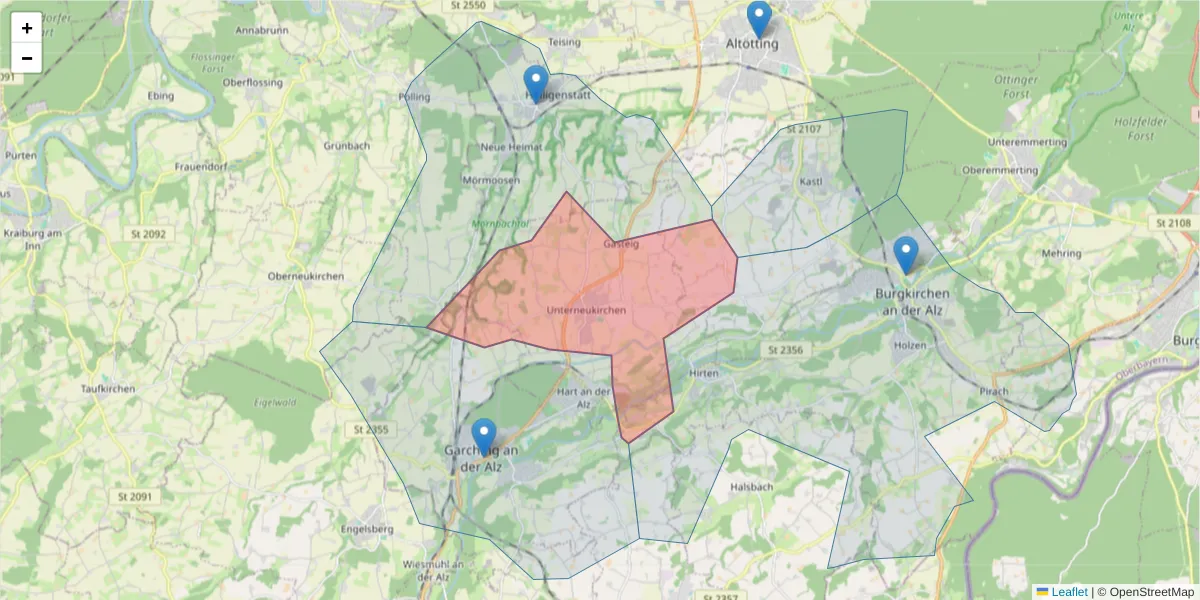 Karte des Postleitzahlen Bereichs  und der umliegenden Postleitzahlen in Deutschland