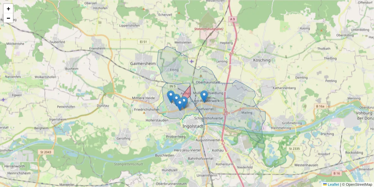 Karte des Postleitzahlen Bereichs  und der umliegenden Postleitzahlen in Deutschland