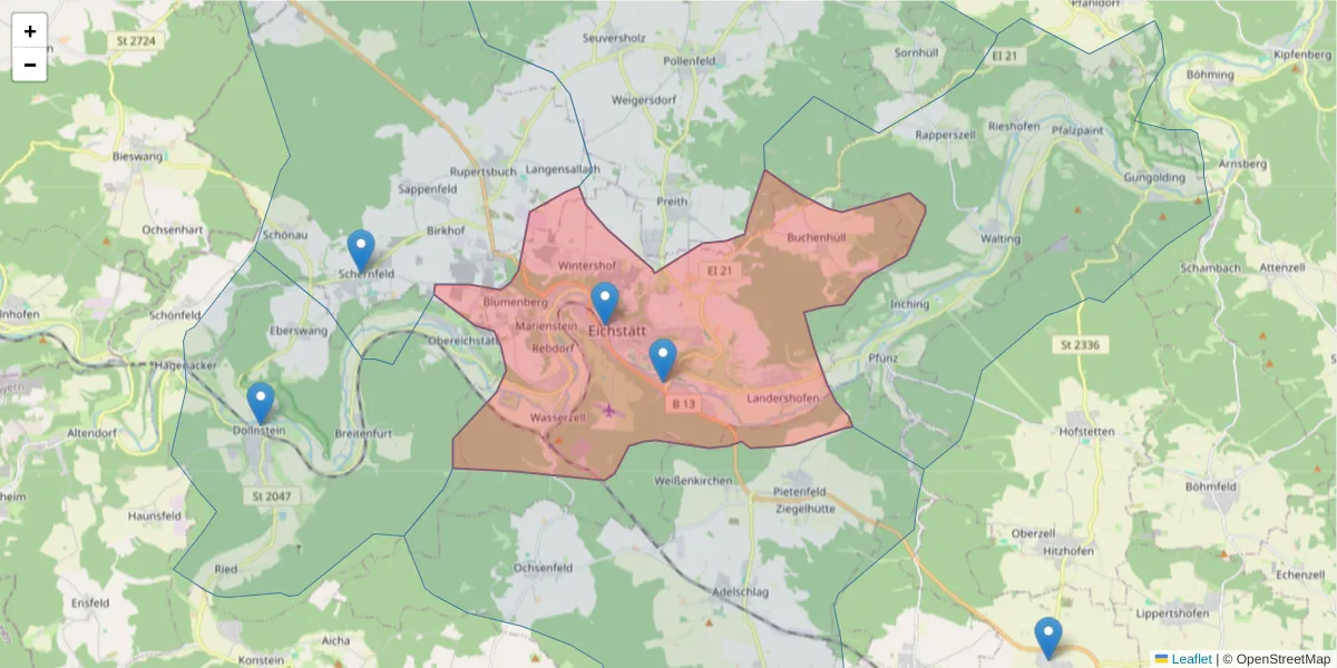 Karte des Postleitzahlen Bereichs  und der umliegenden Postleitzahlen in Deutschland