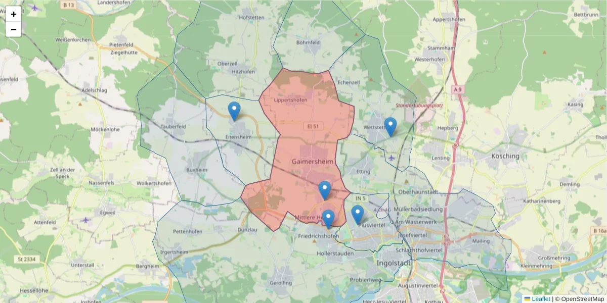 Karte des Postleitzahlen Bereichs  und der umliegenden Postleitzahlen in Deutschland