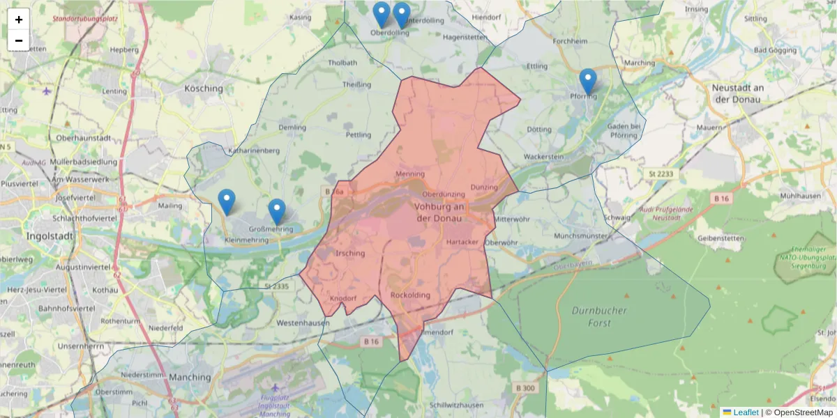 Karte des Postleitzahlen Bereichs  und der umliegenden Postleitzahlen in Deutschland