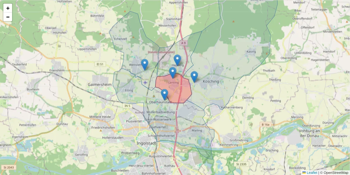 Karte des Postleitzahlen Bereichs  und der umliegenden Postleitzahlen in Deutschland