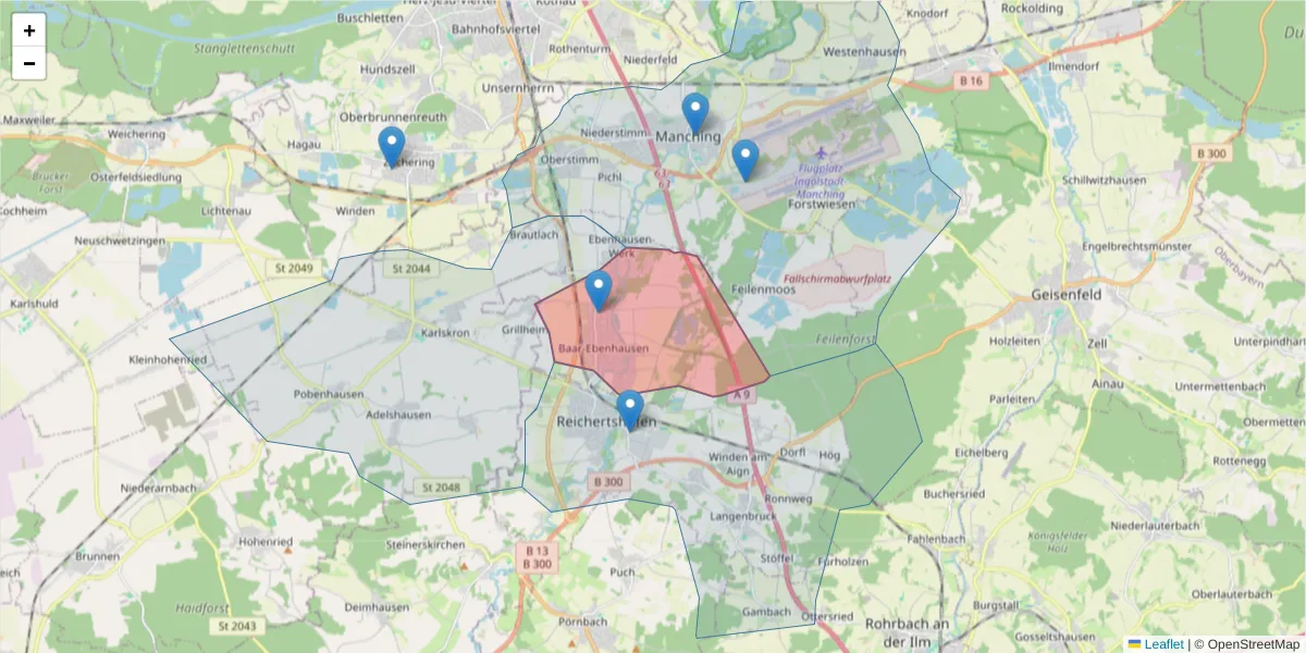 Karte des Postleitzahlen Bereichs  und der umliegenden Postleitzahlen in Deutschland
