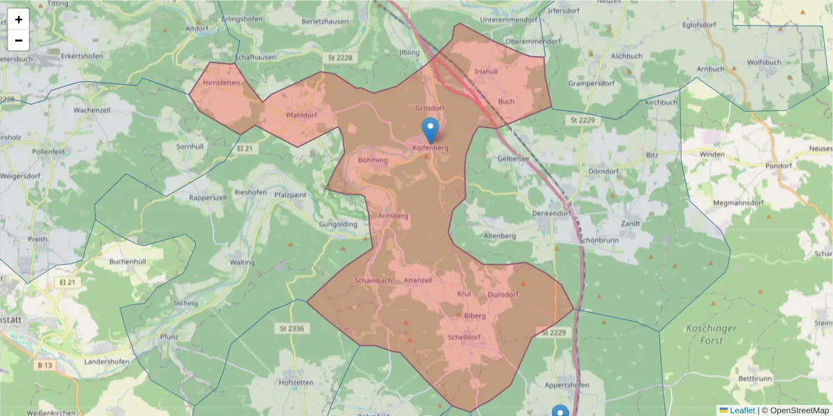 Karte des Postleitzahlen Bereichs  und der umliegenden Postleitzahlen in Deutschland