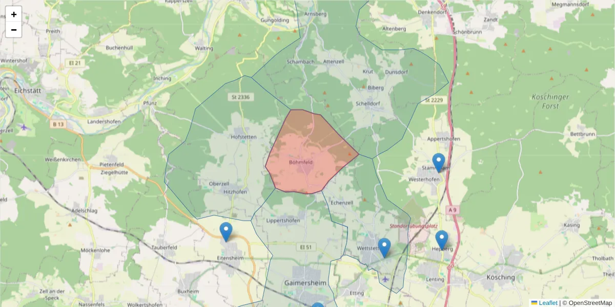 Karte des Postleitzahlen Bereichs  und der umliegenden Postleitzahlen in Deutschland