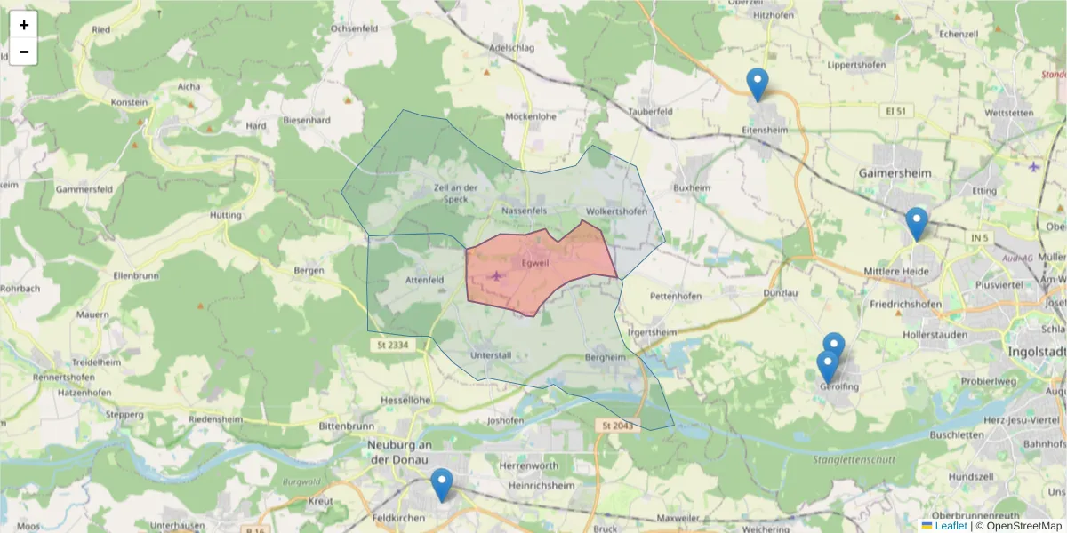 Karte des Postleitzahlen Bereichs  und der umliegenden Postleitzahlen in Deutschland
