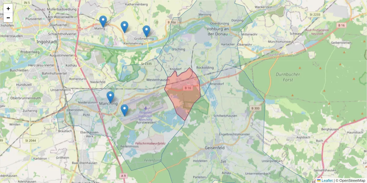 Karte des Postleitzahlen Bereichs  und der umliegenden Postleitzahlen in Deutschland