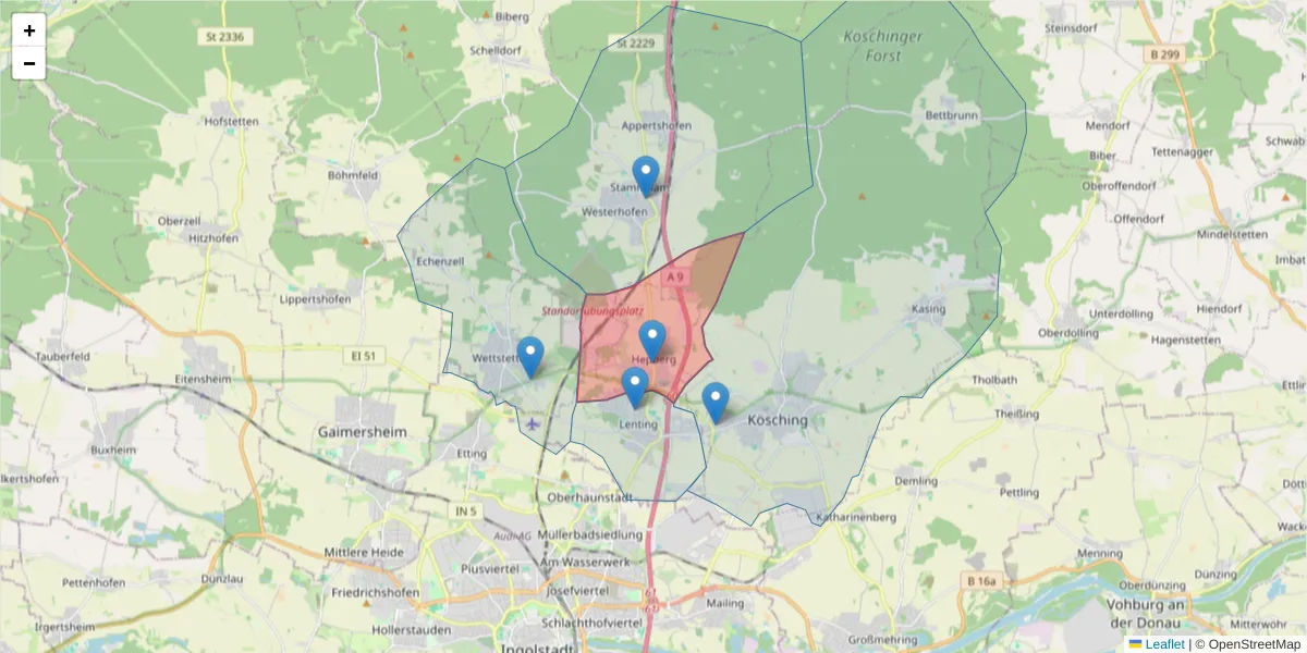 Karte des Postleitzahlen Bereichs  und der umliegenden Postleitzahlen in Deutschland