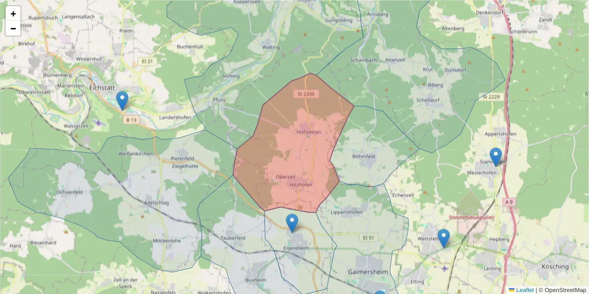 Karte des Postleitzahlen Bereichs  und der umliegenden Postleitzahlen in Deutschland