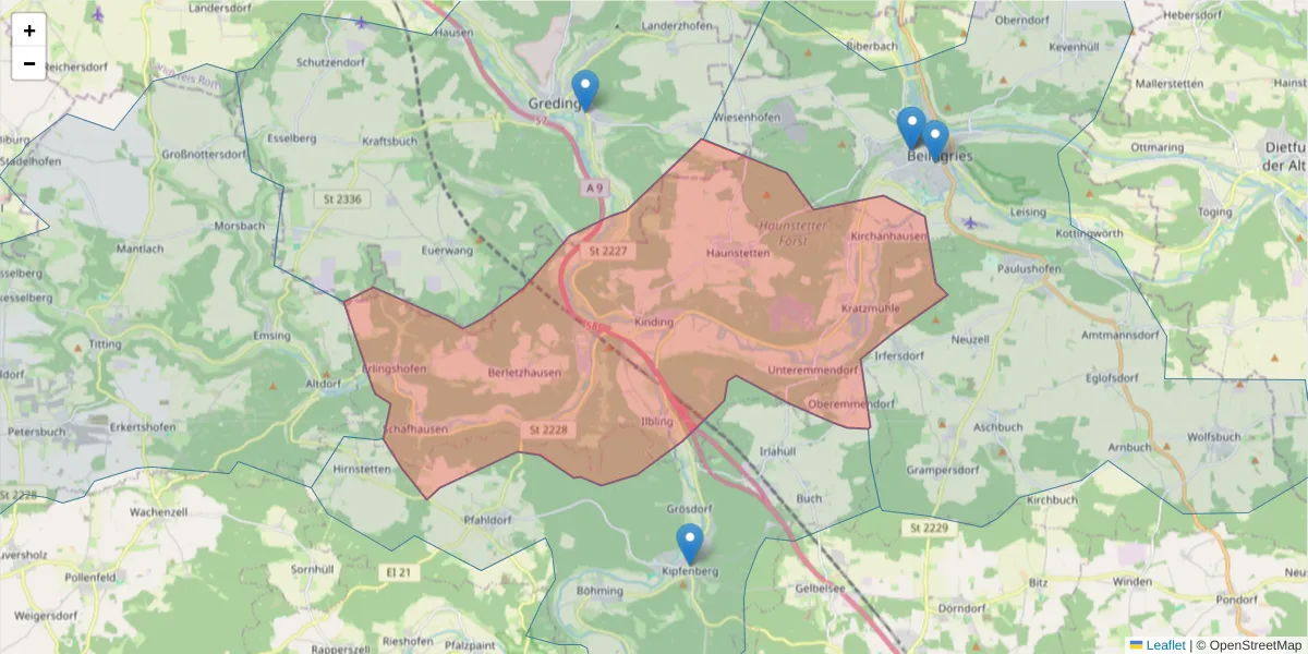 Karte des Postleitzahlen Bereichs  und der umliegenden Postleitzahlen in Deutschland