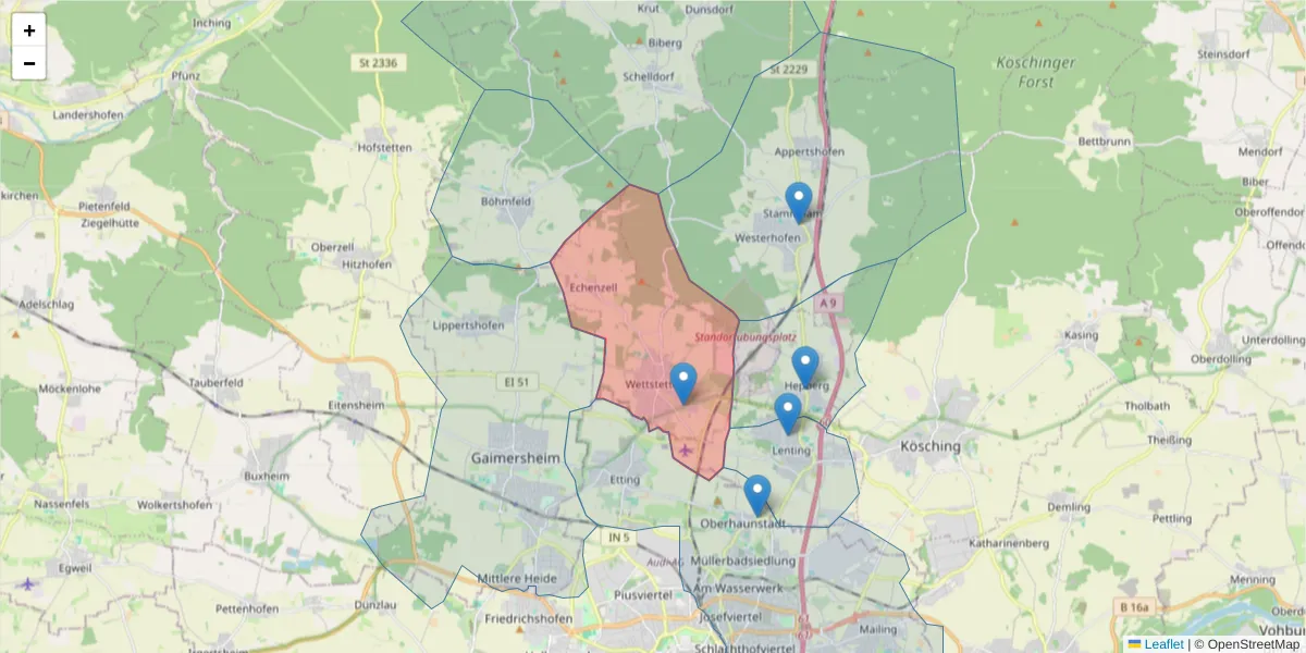 Karte des Postleitzahlen Bereichs  und der umliegenden Postleitzahlen in Deutschland