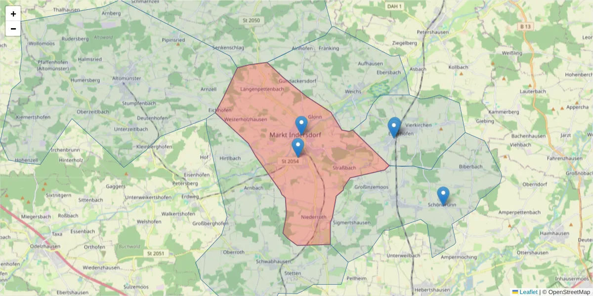 Karte des Postleitzahlen Bereichs  und der umliegenden Postleitzahlen in Deutschland