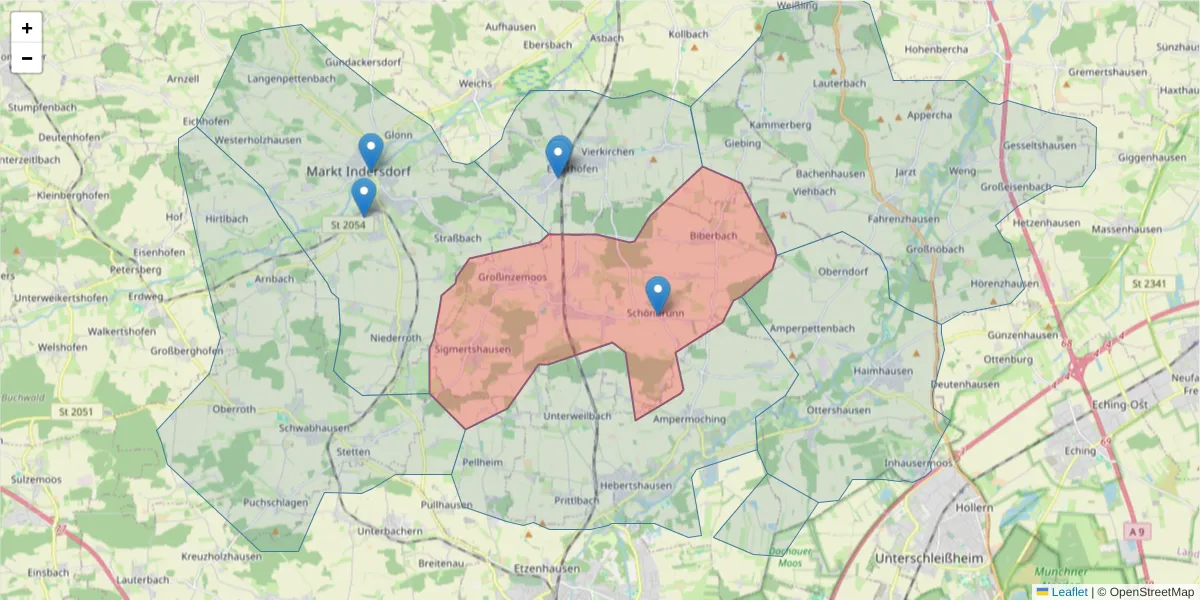 Karte des Postleitzahlen Bereichs  und der umliegenden Postleitzahlen in Deutschland