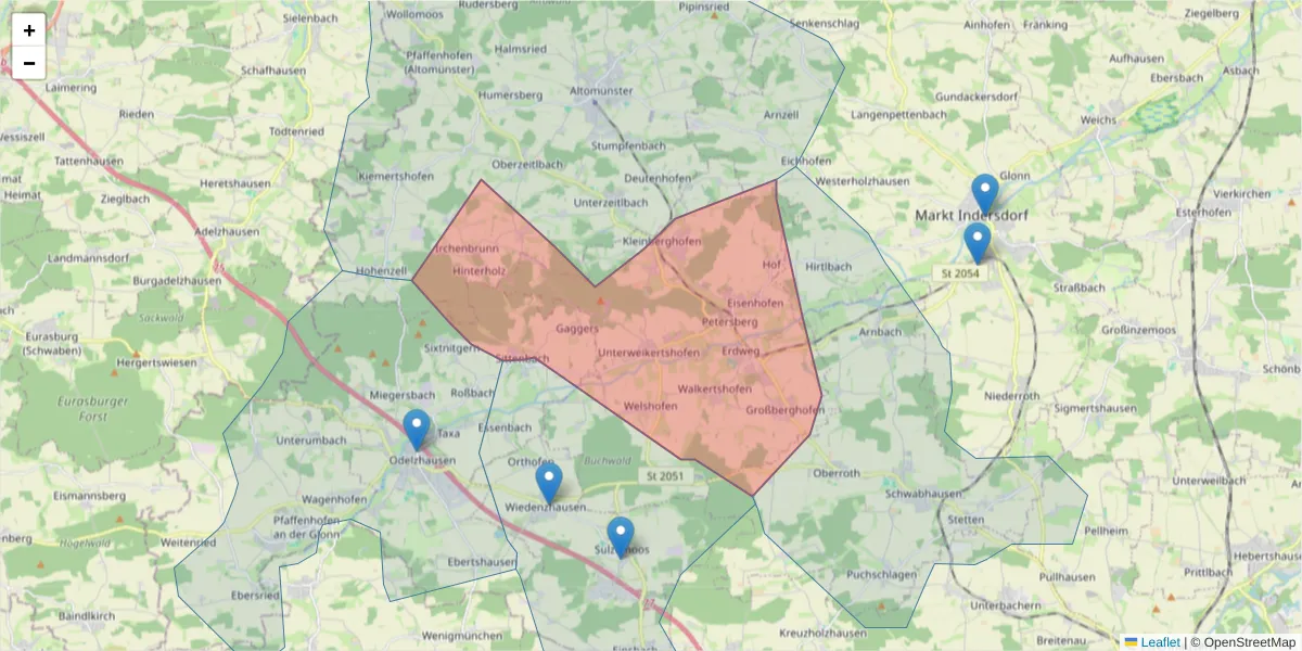 Karte des Postleitzahlen Bereichs  und der umliegenden Postleitzahlen in Deutschland