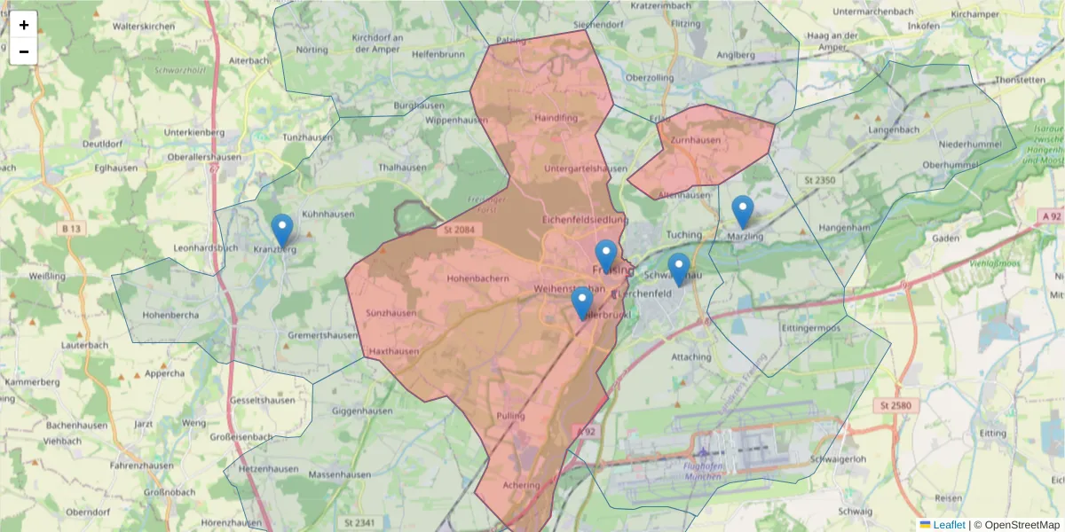 Karte des Postleitzahlen Bereichs  und der umliegenden Postleitzahlen in Deutschland