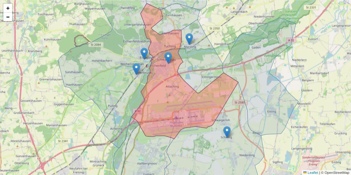 Karte des Postleitzahlen Bereichs  und der umliegenden Postleitzahlen in Deutschland