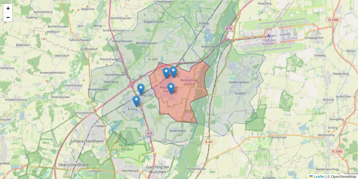 Karte des Postleitzahlen Bereichs  und der umliegenden Postleitzahlen in Deutschland
