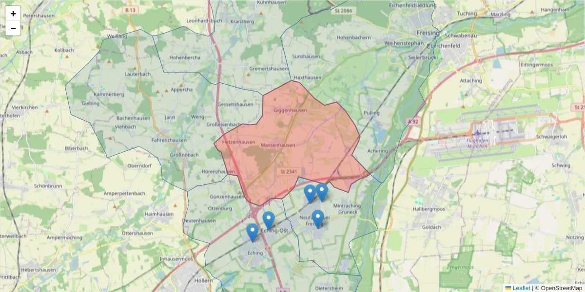 Karte des Postleitzahlen Bereichs  und der umliegenden Postleitzahlen in Deutschland
