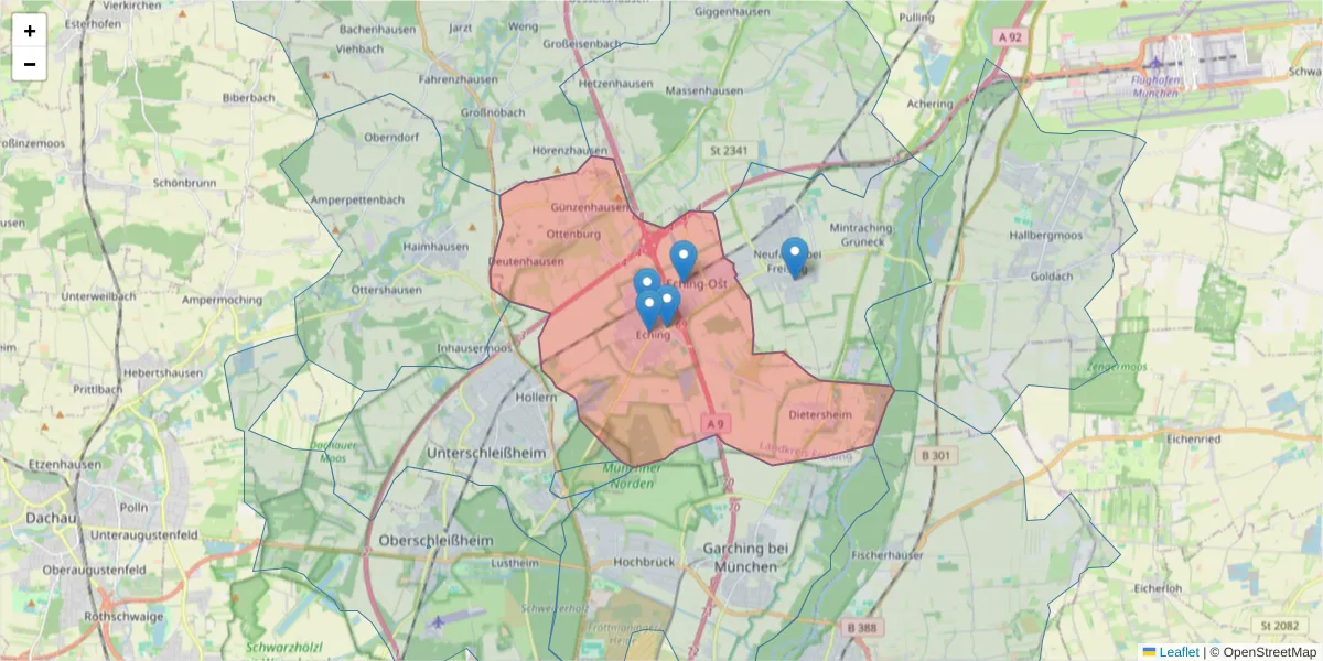 Karte des Postleitzahlen Bereichs  und der umliegenden Postleitzahlen in Deutschland