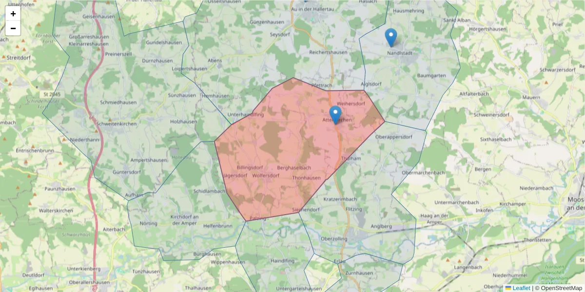 Karte des Postleitzahlen Bereichs  und der umliegenden Postleitzahlen in Deutschland