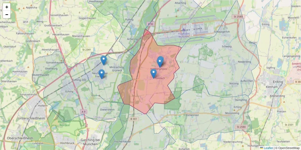 Karte des Postleitzahlen Bereichs  und der umliegenden Postleitzahlen in Deutschland