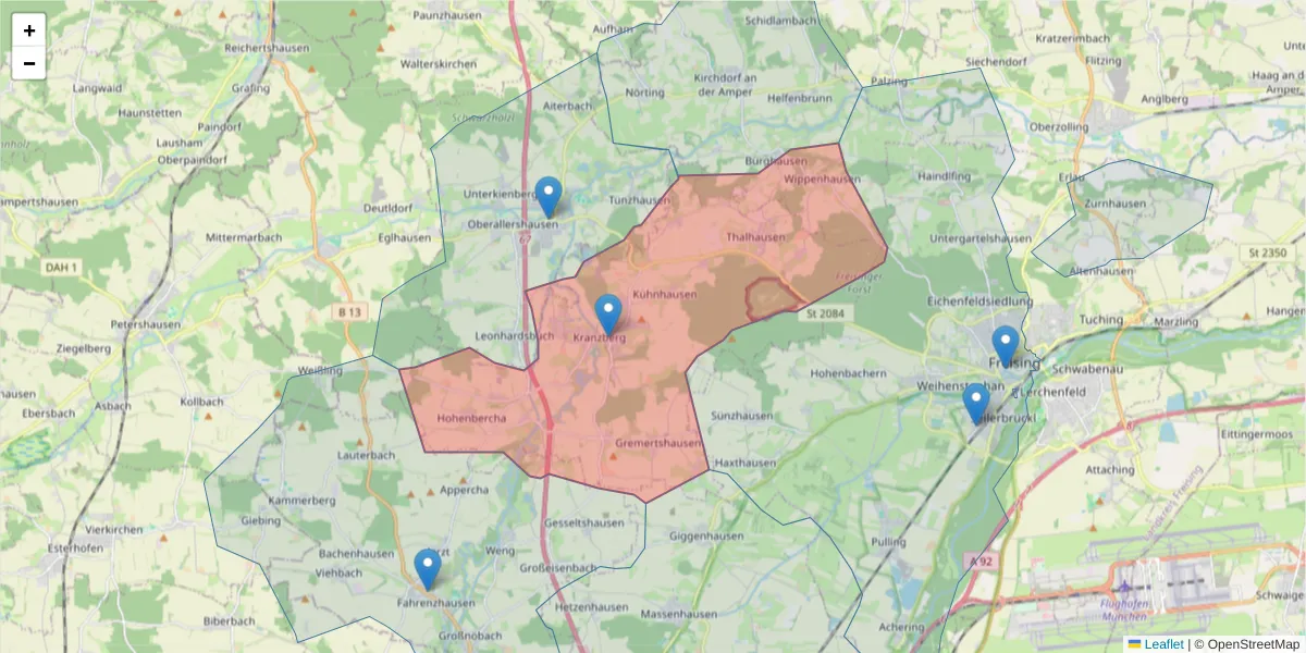 Karte des Postleitzahlen Bereichs  und der umliegenden Postleitzahlen in Deutschland