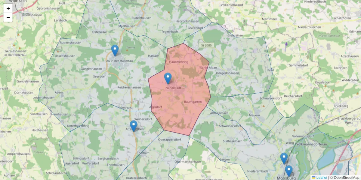 Karte des Postleitzahlen Bereichs  und der umliegenden Postleitzahlen in Deutschland