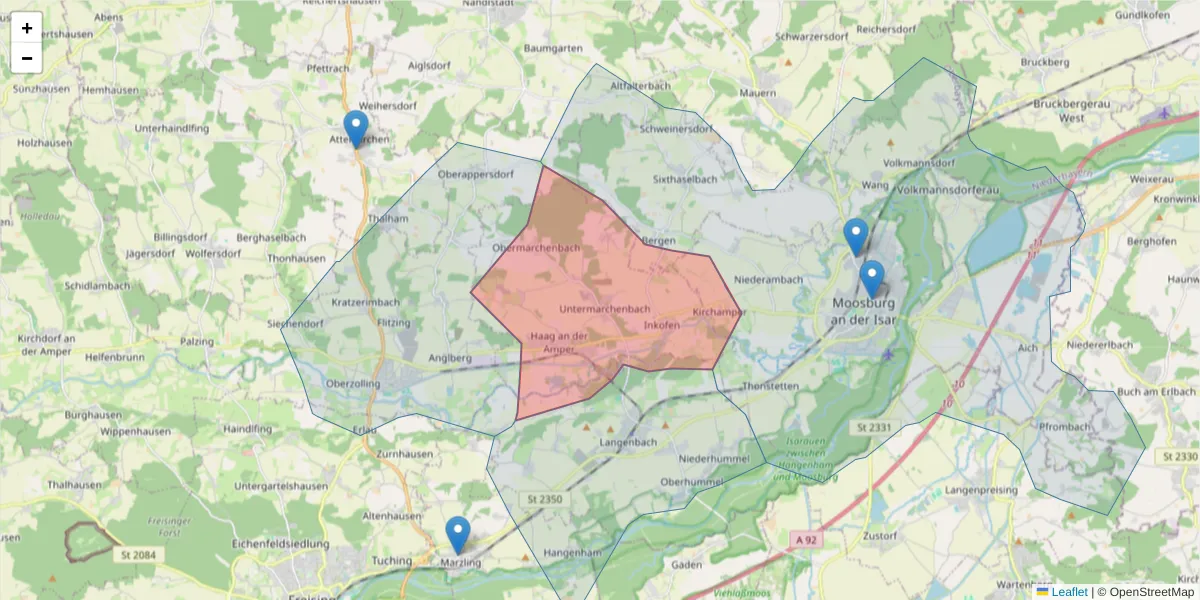 Karte des Postleitzahlen Bereichs  und der umliegenden Postleitzahlen in Deutschland