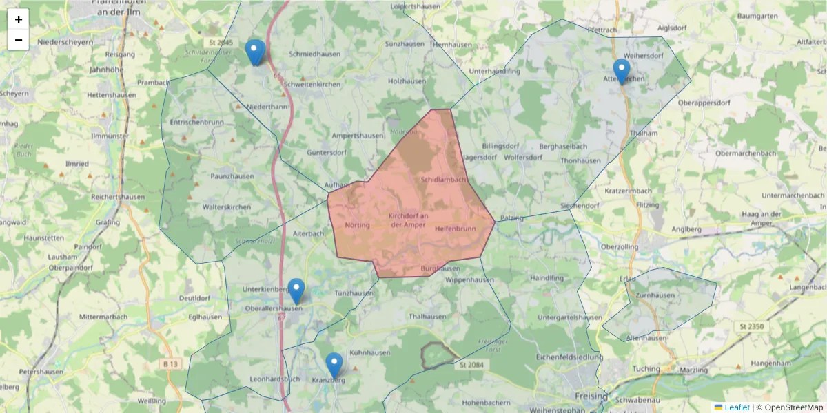Karte des Postleitzahlen Bereichs  und der umliegenden Postleitzahlen in Deutschland