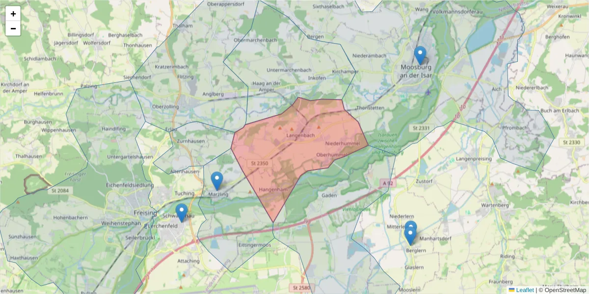 Karte des Postleitzahlen Bereichs  und der umliegenden Postleitzahlen in Deutschland
